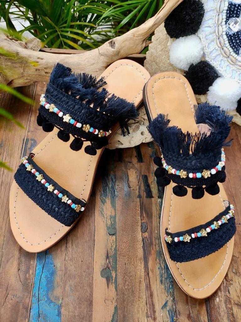 "WILLOW" SANDALS in Cream and Black - Lemongrass Bali Boutique